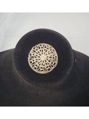 Vintage Christina Joy Abstract Brooch Pin Silver Stone Round RARE